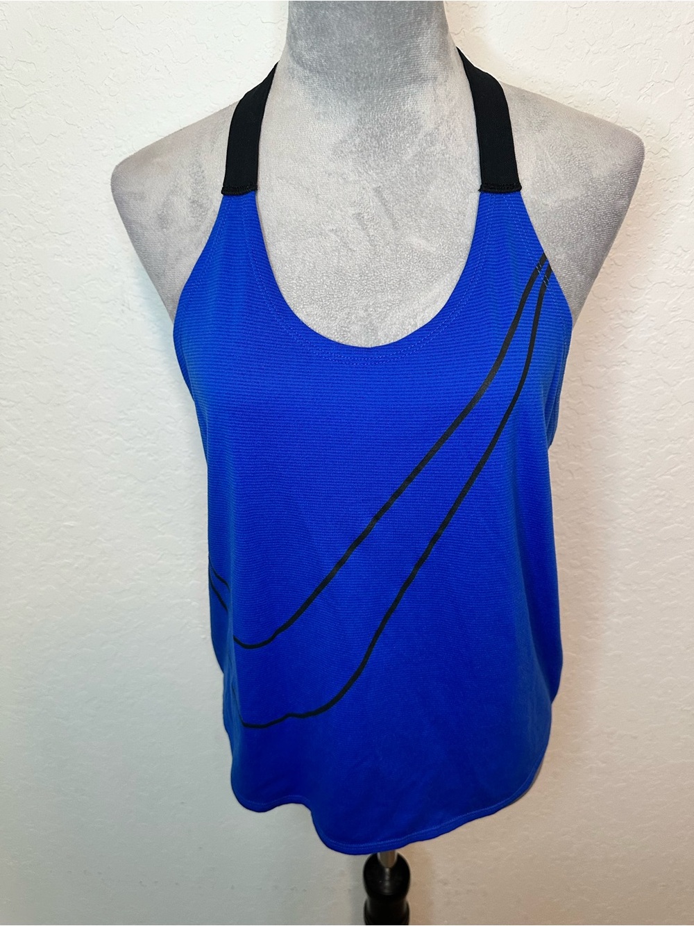 Nike Dri-Fit Racerback Tank Top Blue Black Graphic Swoosh Just Do It
